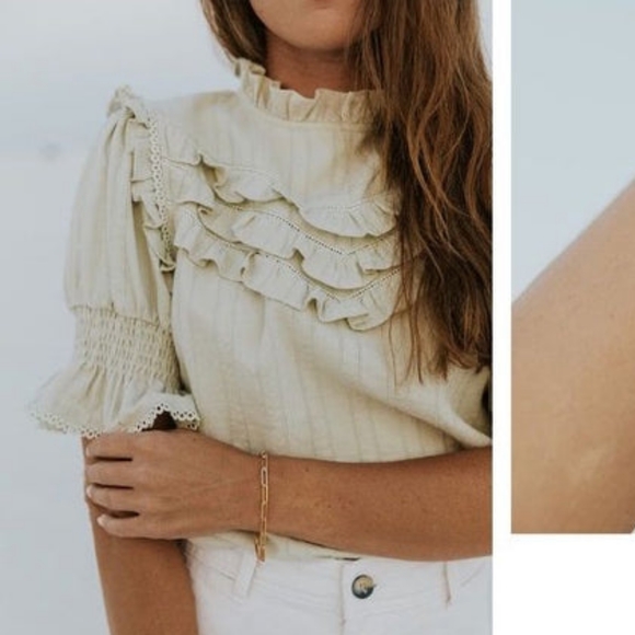 Salt By ROOLEE Pistachio Ruffle Puff Sleeve Feminine Modest Top - Picture 14 of 14